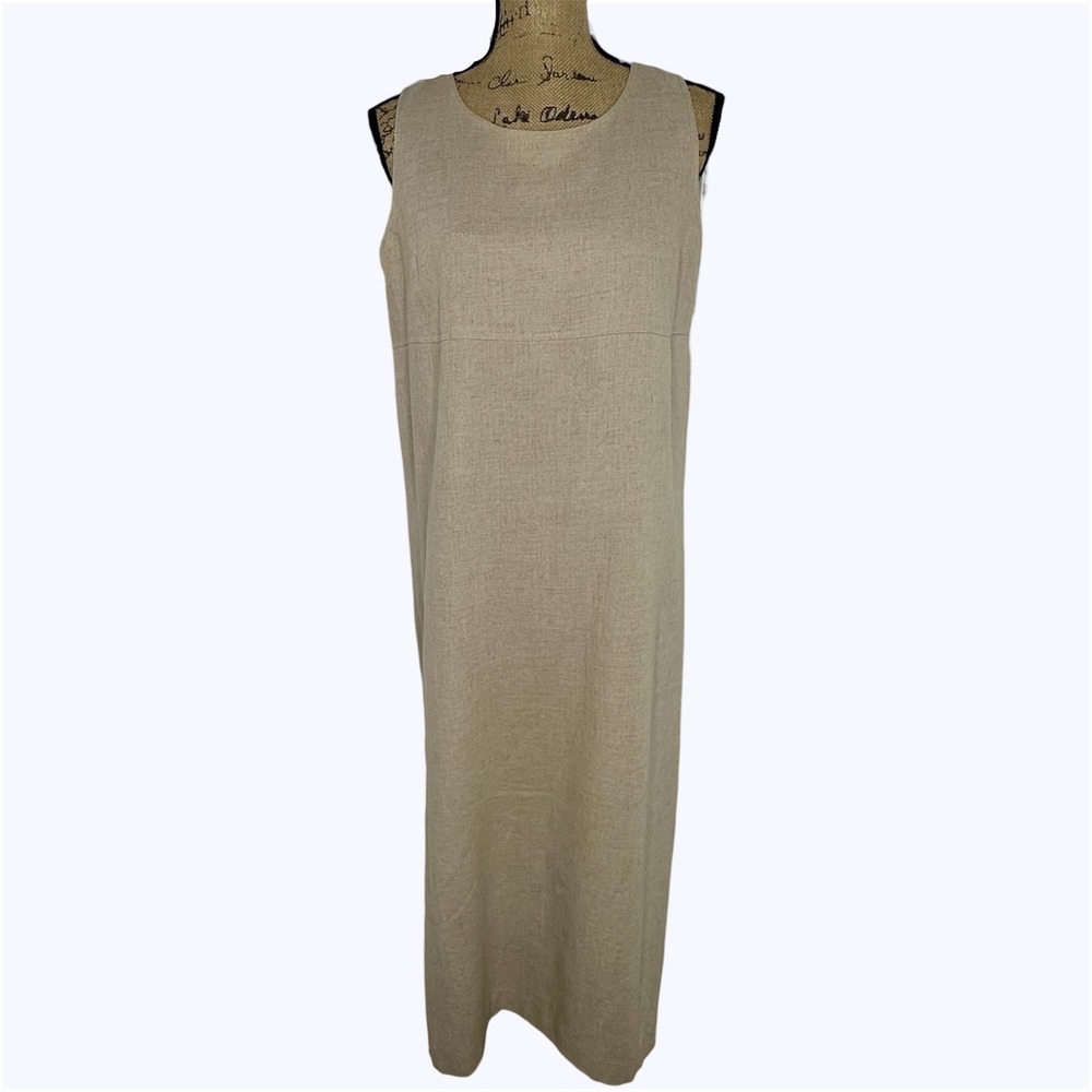 Positive Attitude Linen Blend Maxi Dress Sleeveless Minimalist Earthy Petite 8